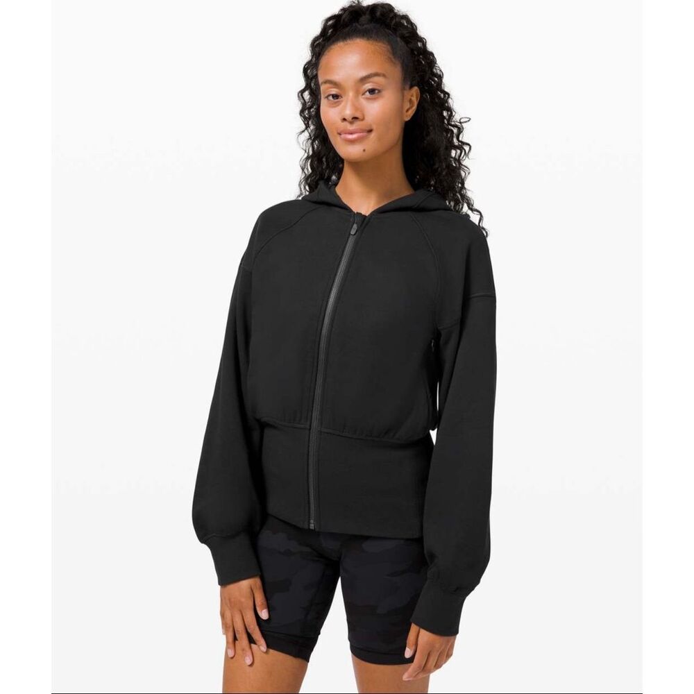 Lululemon Hugged-Waist Cotton Zip Hoodie Black Full Zip Jacket Gym Athletic 6